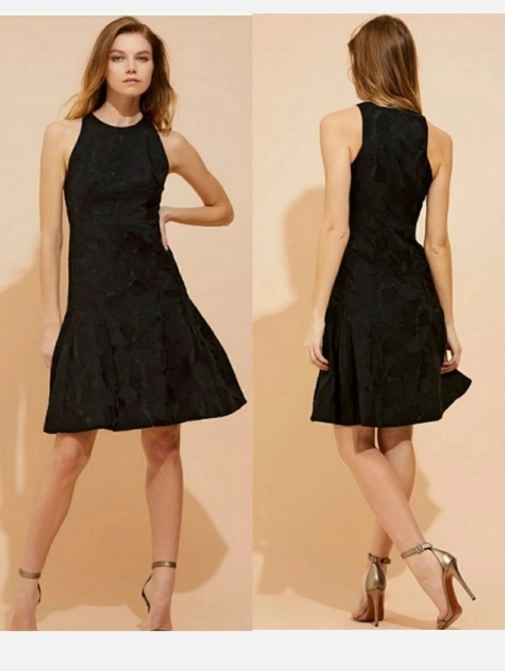 Halston Heritage Black Floral Jacquard Dress Size 4 NWT